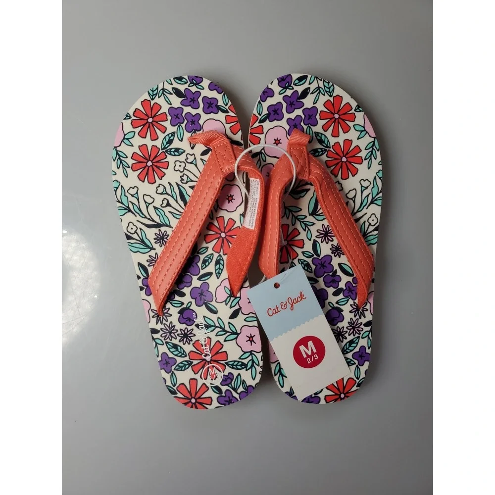 Cat & Jack‎ Girls Ava Coral Flip Flops Sandals size M (2/3) NWT